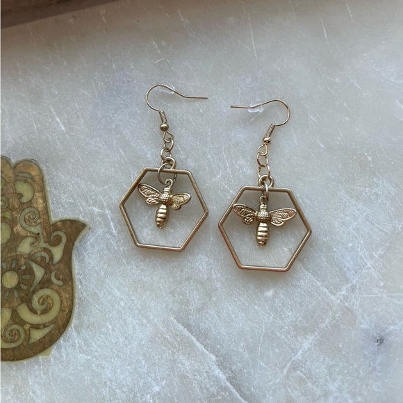 Bronze Honey Bee Dangle Earrings - Picture 2 of 3